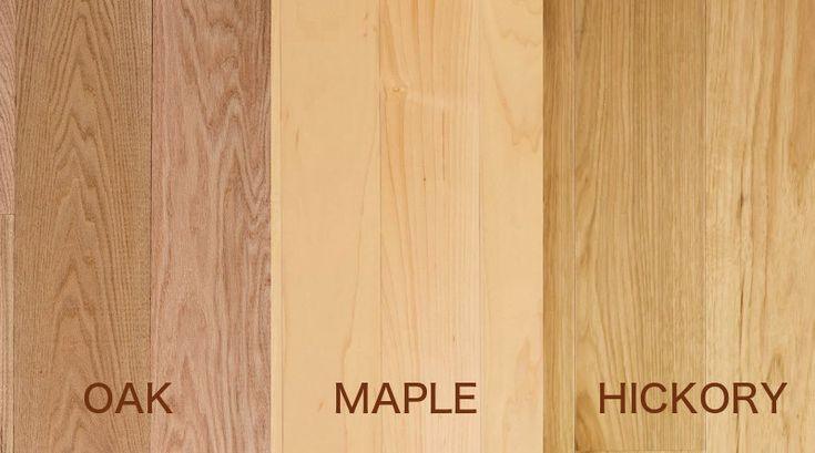Close-up comparison of grain patterns in most durable domestic woods for flooring including hickory white oak and maple